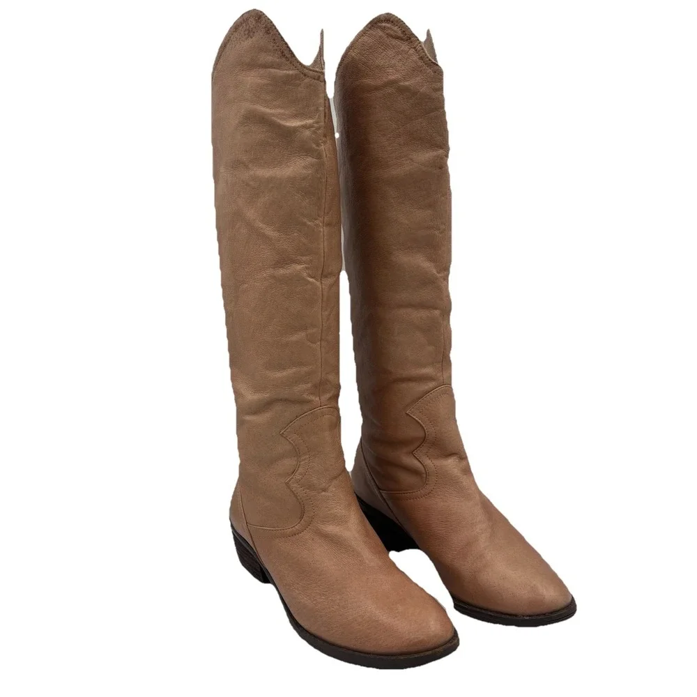 Naughty Monkey Knee-High Tall Boots Women's 6 Light Tan Leather NMW1267251 EUC